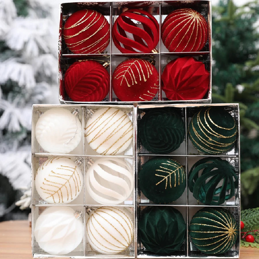 Velvet Christmas Tree Ornaments – 6/12pcs 6cm Flocked Ball Set, Shatterproof Holiday Decorations for Home & Party