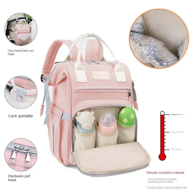 Large Capacity Mommy Diaper Bag – Fashion Baby Stroller Backpack with Changing Mat & Wet/Dry Compartments
