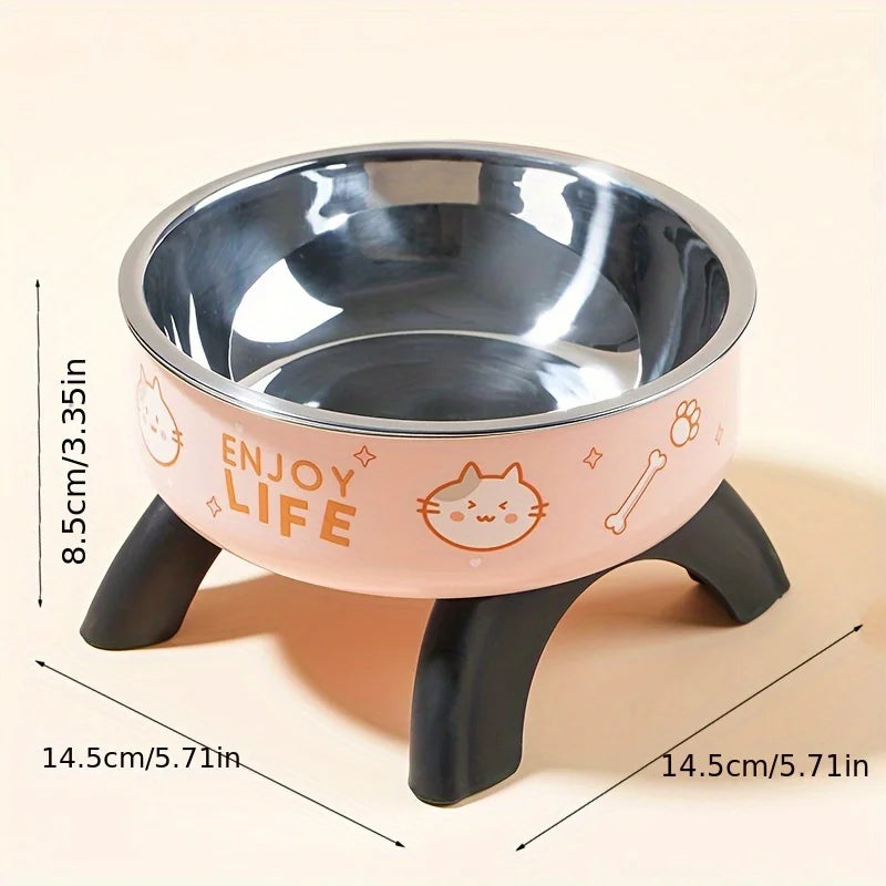 Cartoon Raised Cat Bowl – Anti-Tip Pet Feeding Dish for Cats & Small Dogs with Neck Protection Design