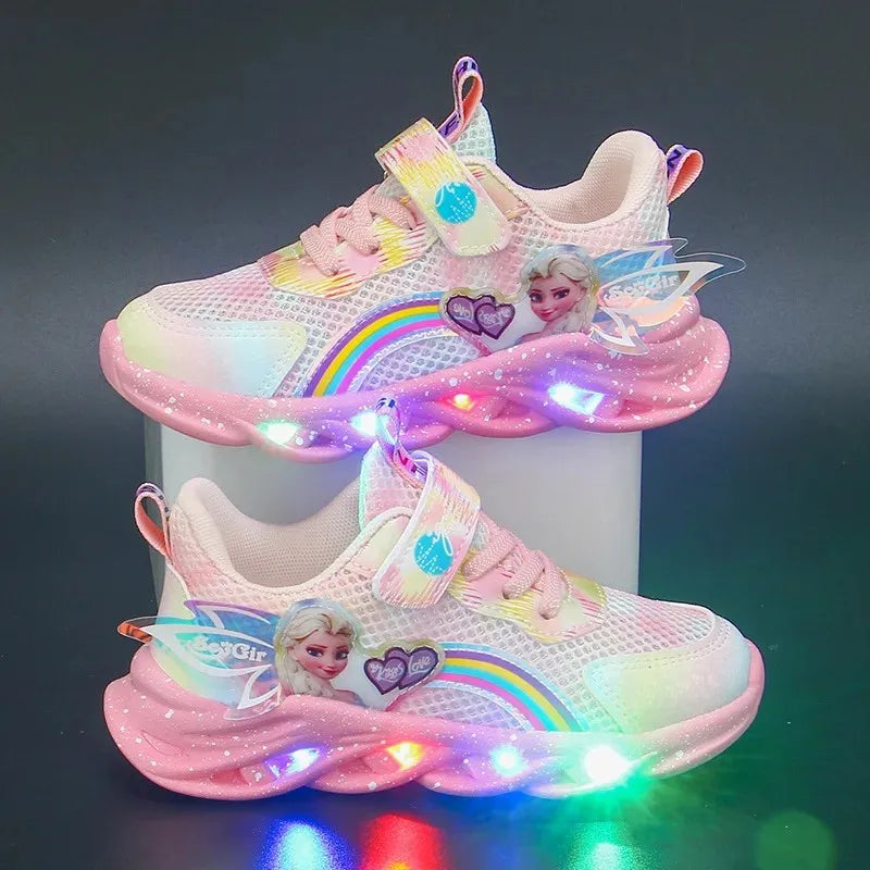 Disney Girls' LED Light-Up Sneakers – Breathable Princess Elsa Sports Shoes (Size 22–35)