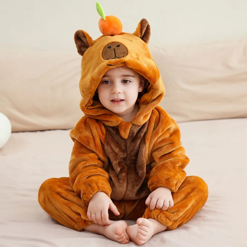 Cartoon Baby Romper – Flannel Hooded Jumpsuit Costume for Toddlers & Infants (Unisex)