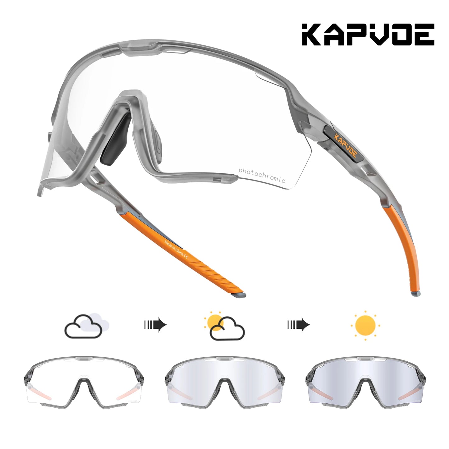 Kapvoe Photochromic Cycling Glasses – Silver Lens Sports Sunglasses for Men & Women