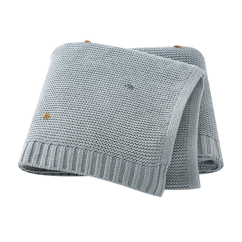 Knitted Cotton Swaddle Blanket for Baby with Colourful Knot Detail - Ivory, Beige, Pink & Bluish Grey