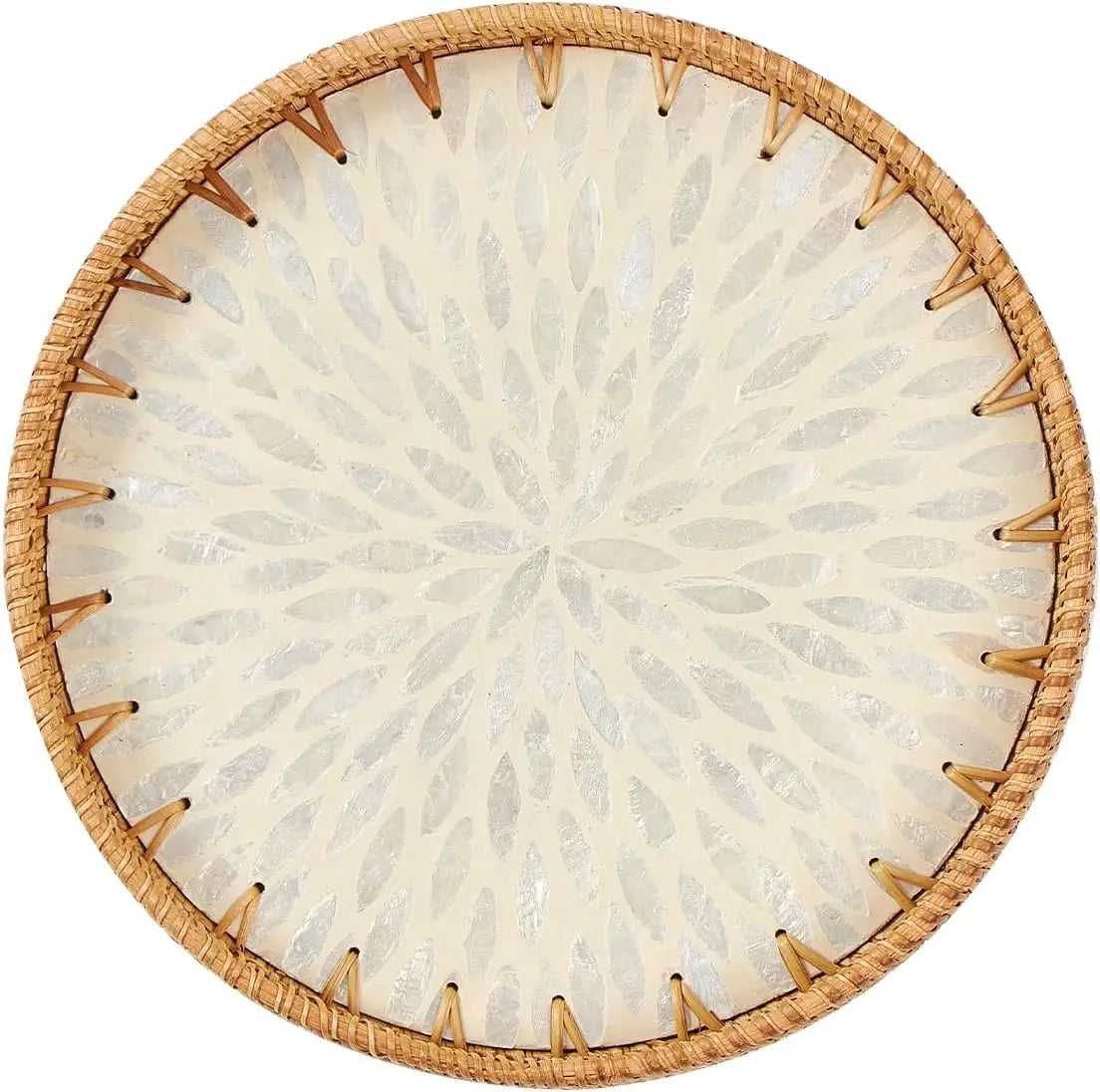 Natural Rattan Serving Tray with Decorative Stones - 5 Variants