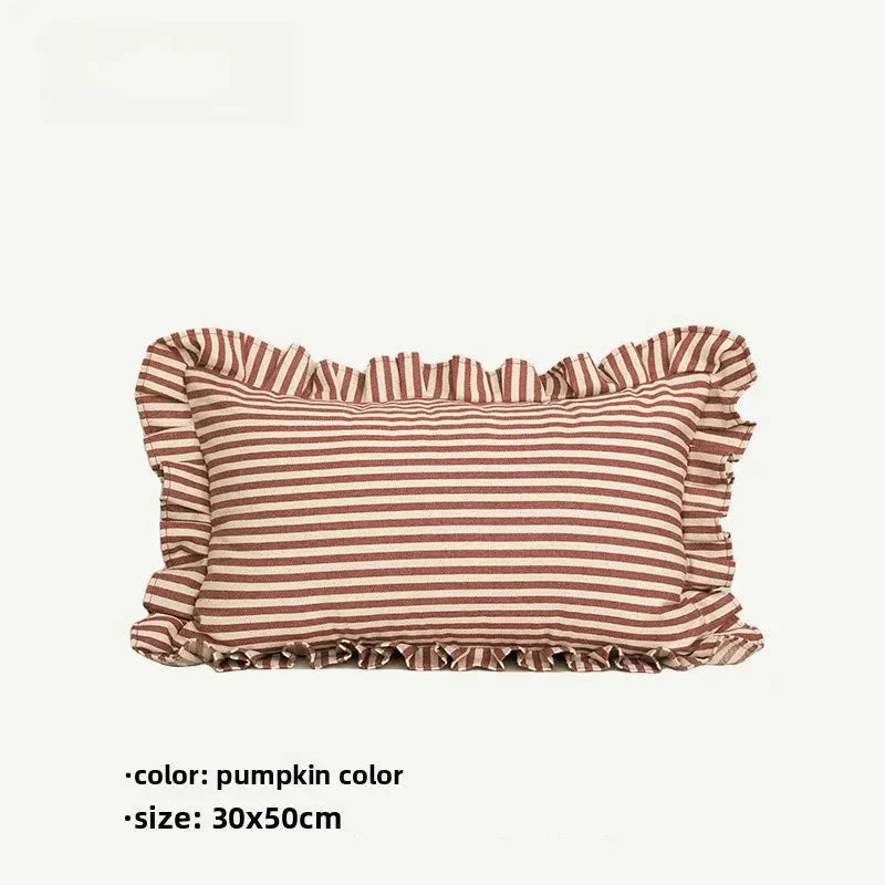 Soft Ruffled Pure Striped Cotton Cushion Covers with Frill Detail - 6 Colours