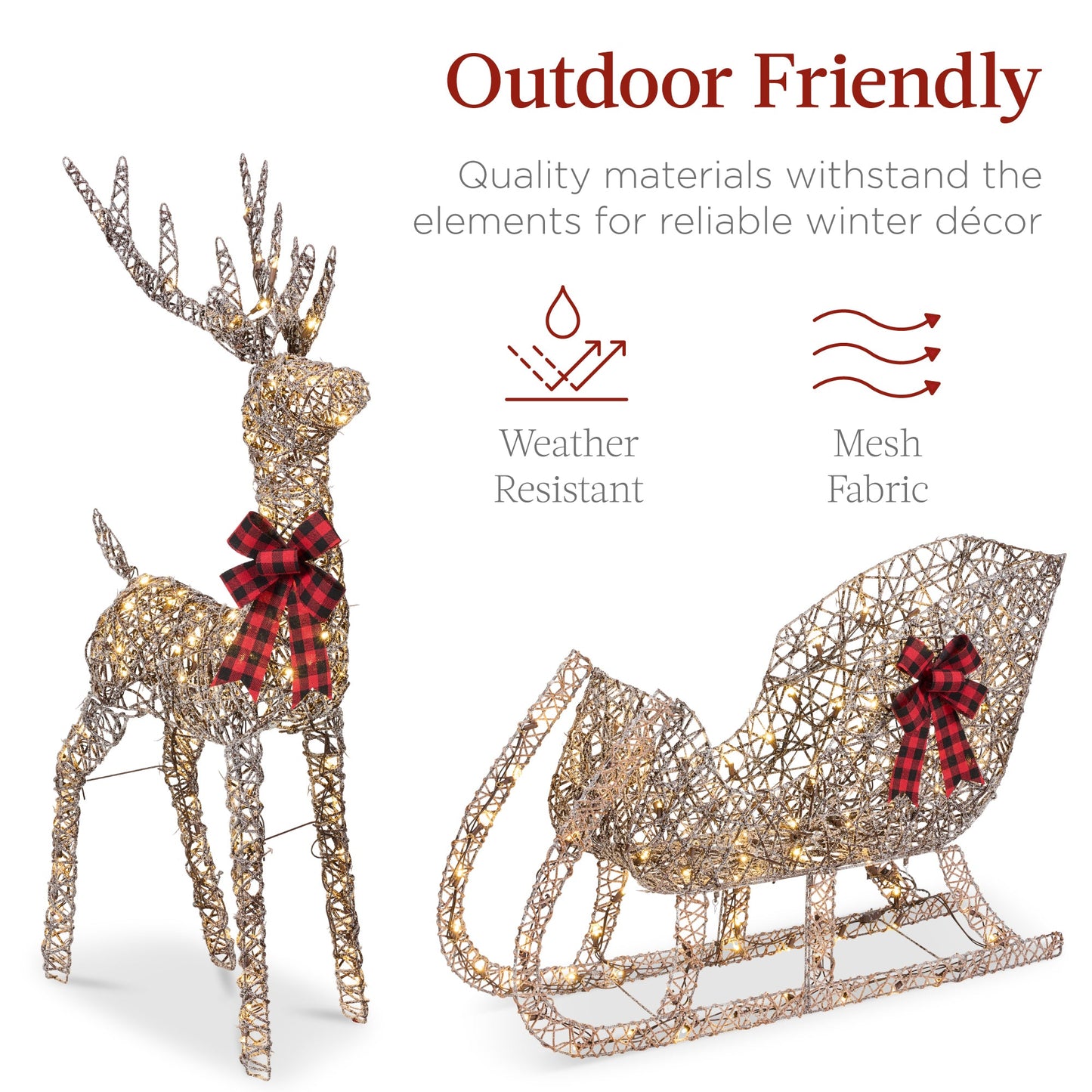 XL Lighted Christmas Reindeer & Sleigh Outdoor Decor Set w/ LED Lights