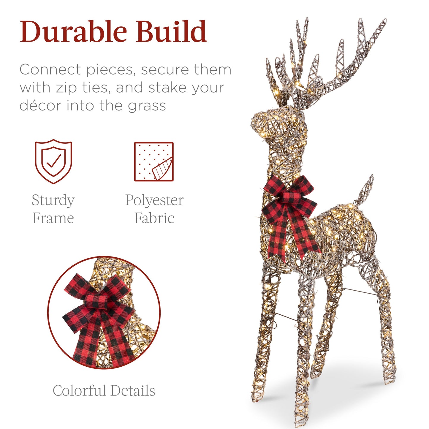 XL Lighted Christmas Reindeer & Sleigh Outdoor Decor Set w/ LED Lights