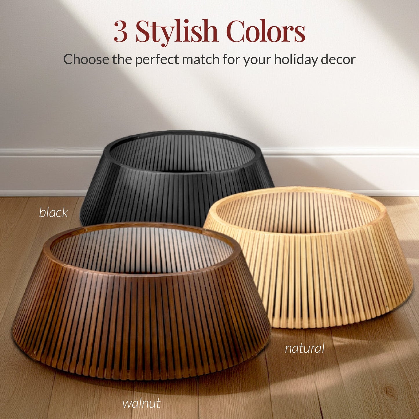 Christmas Tree Collar, Solid Wood Slatted Tree Accessory - 42in