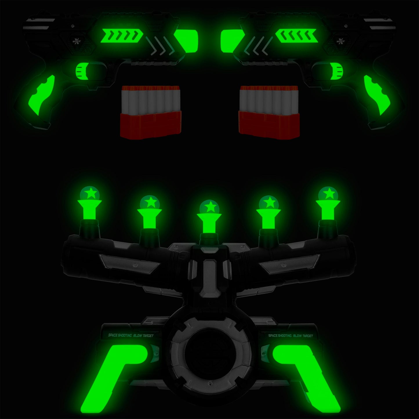 Glow-in-the-Dark Floating Target & Blaster Set w/ 24 Darts, 20 Targets