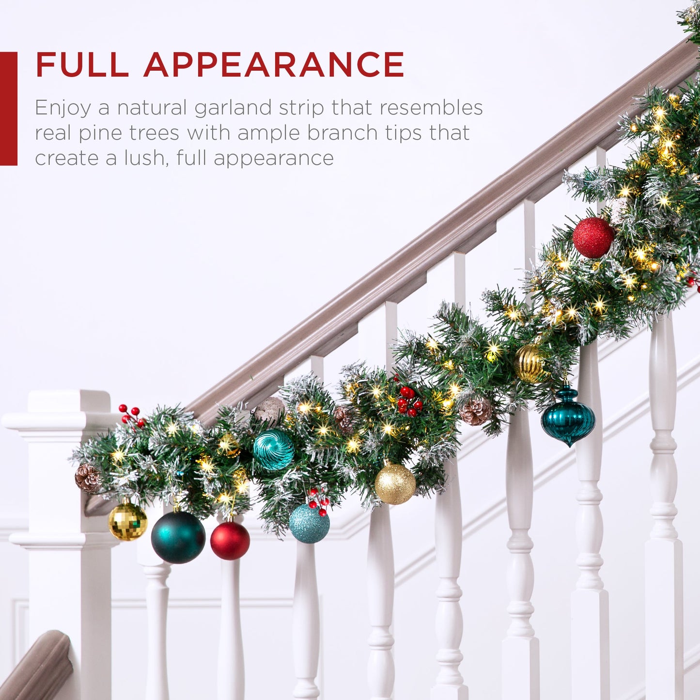 9ft Pre-Lit Christmas Garland w/ 50 Lights, Pine Cones, Berries