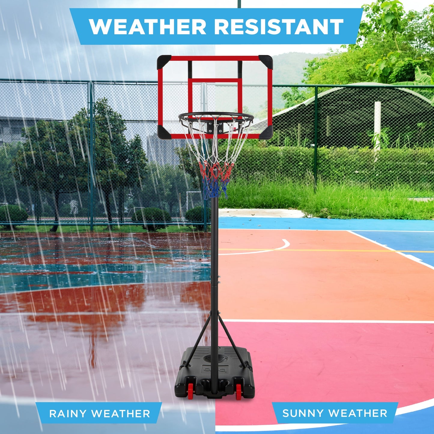 Kids Height-Adjustable Basketball Hoop, Square Backboard w/ 2 Wheels