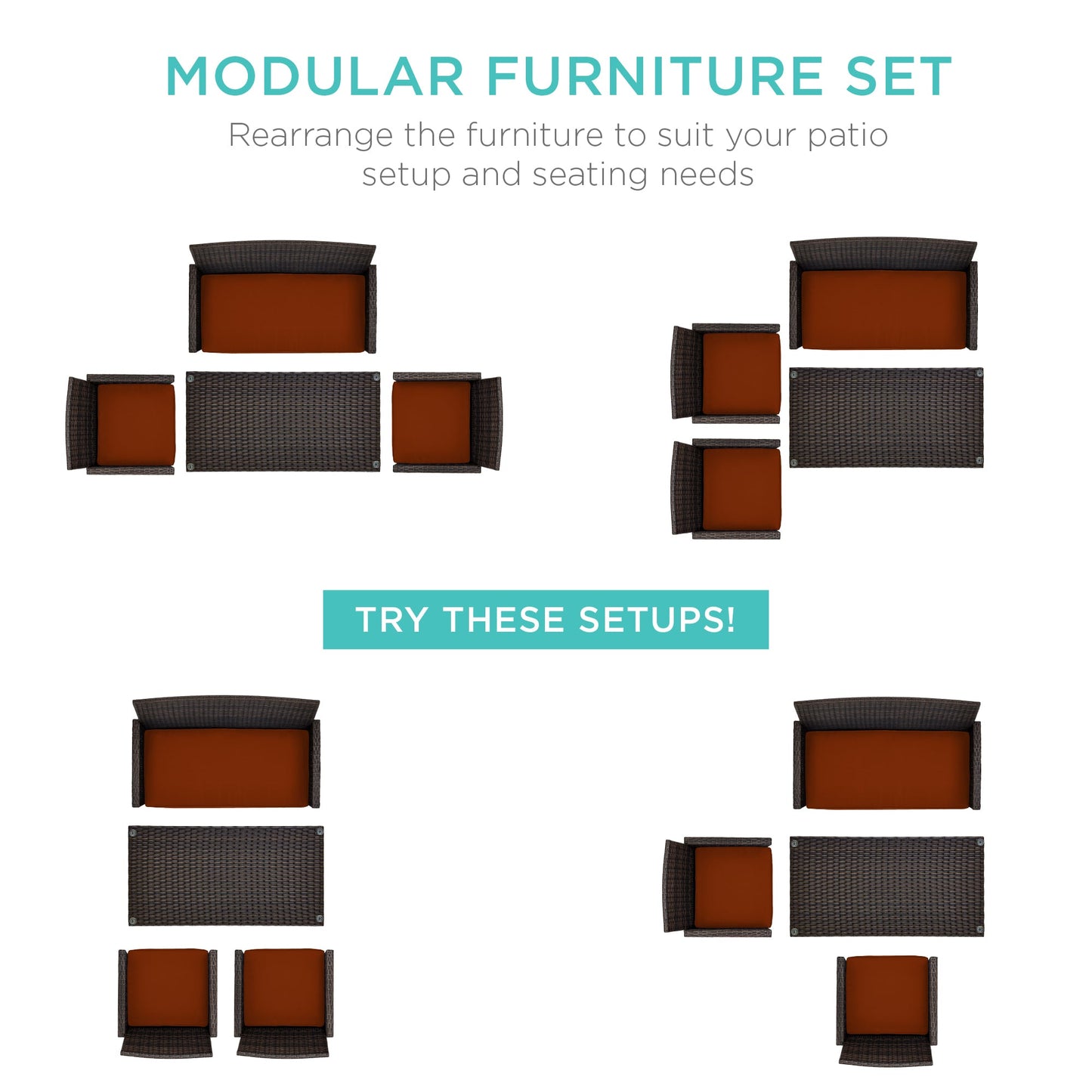 4-Piece Outdoor Wicker Conversation Patio Set w/ 4 Seats, Glass Table Top