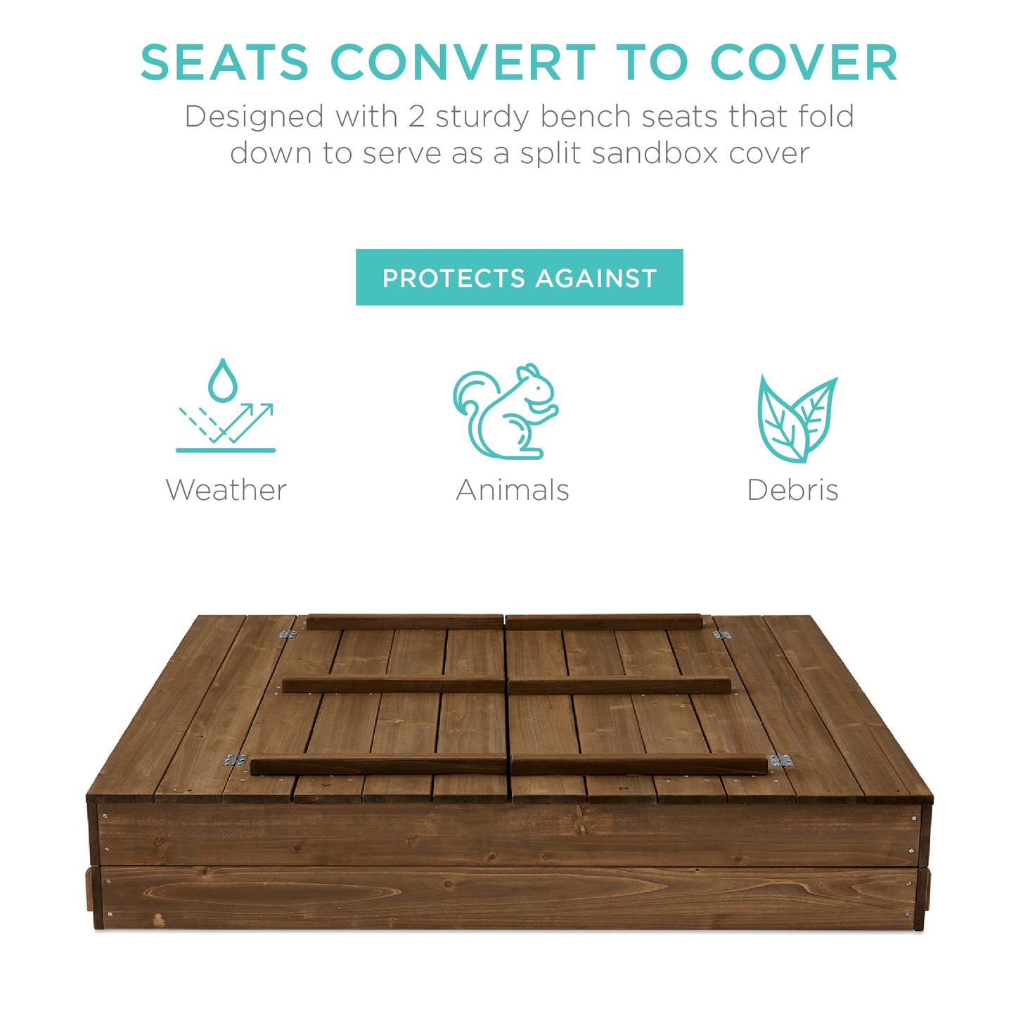 Kids Cedar Sandbox w/ Sand Screen, 2 Benches - 47x47in
