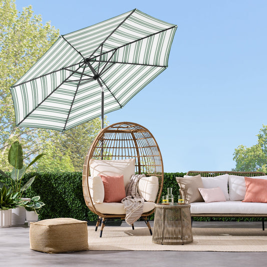 Solar LED Lighted Striped Patio Umbrella w/ Tilt Adjustment - 10ft