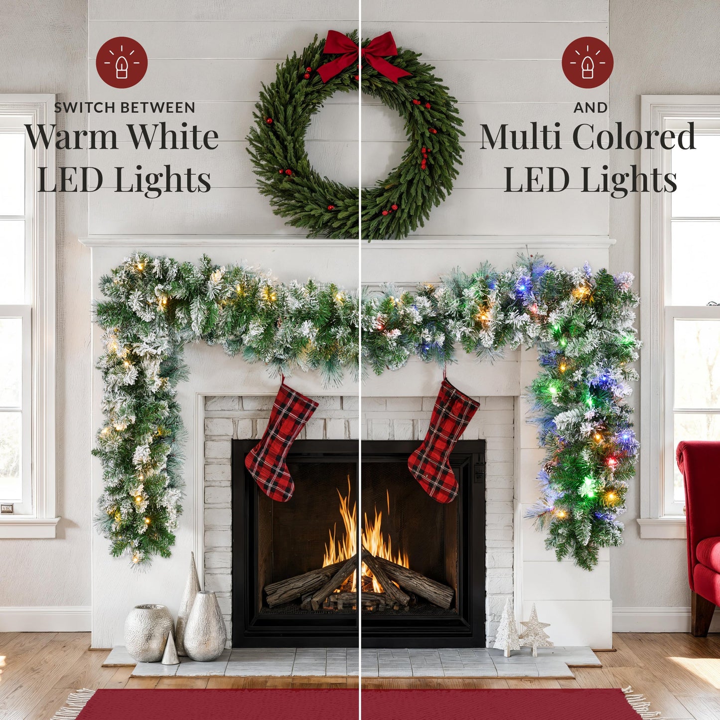 9ft Pre-Lit Christmas Garland w/ 50 Lights, Pine Cones, Berries