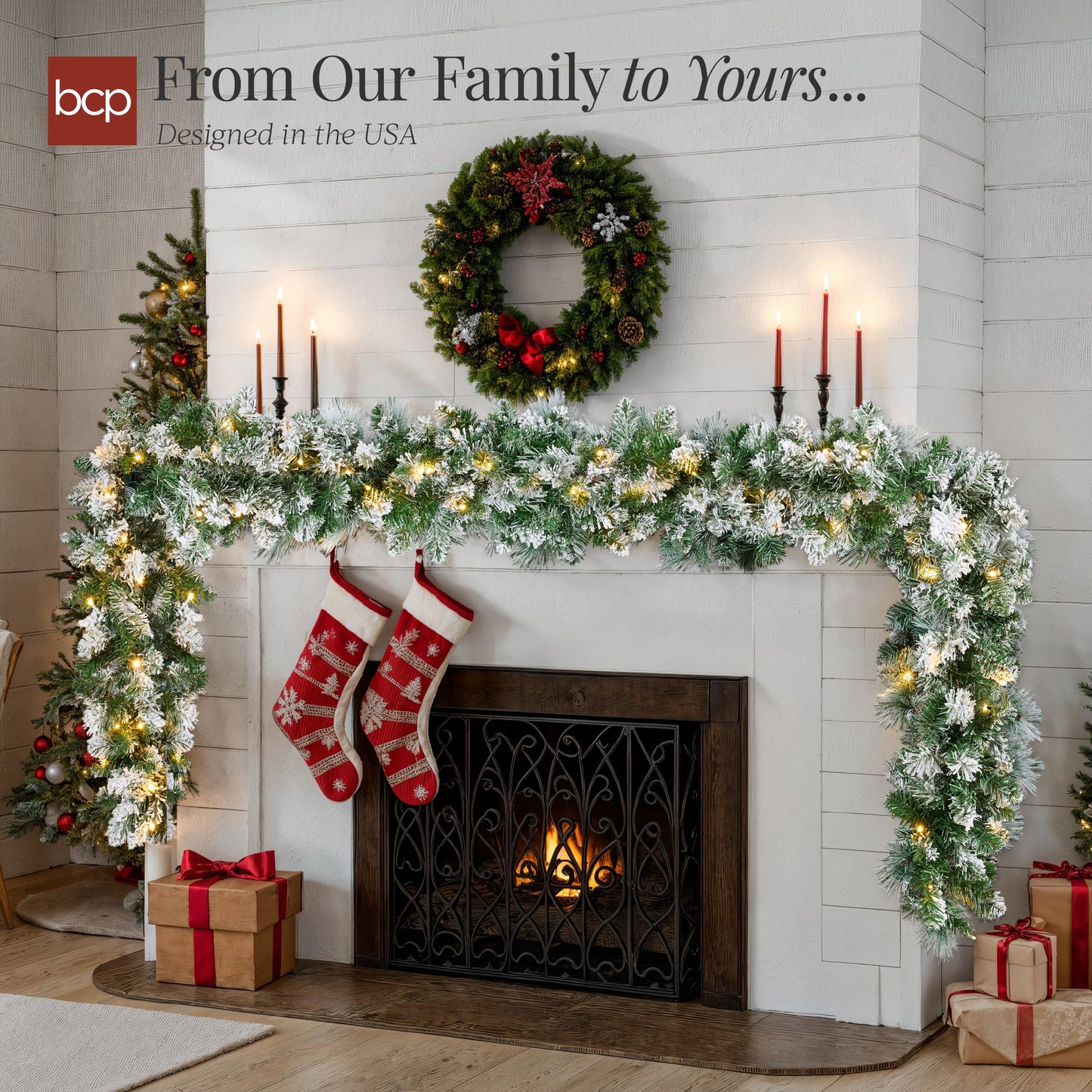9ft Pre-Lit Christmas Garland w/ 50 Lights, Pine Cones, Berries