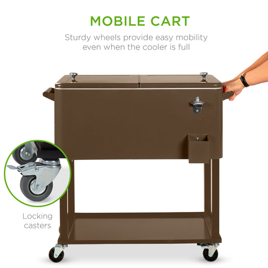 Portable Rolling Cooler Cart w/ Bottle Opener, Catch Tray - 80qt