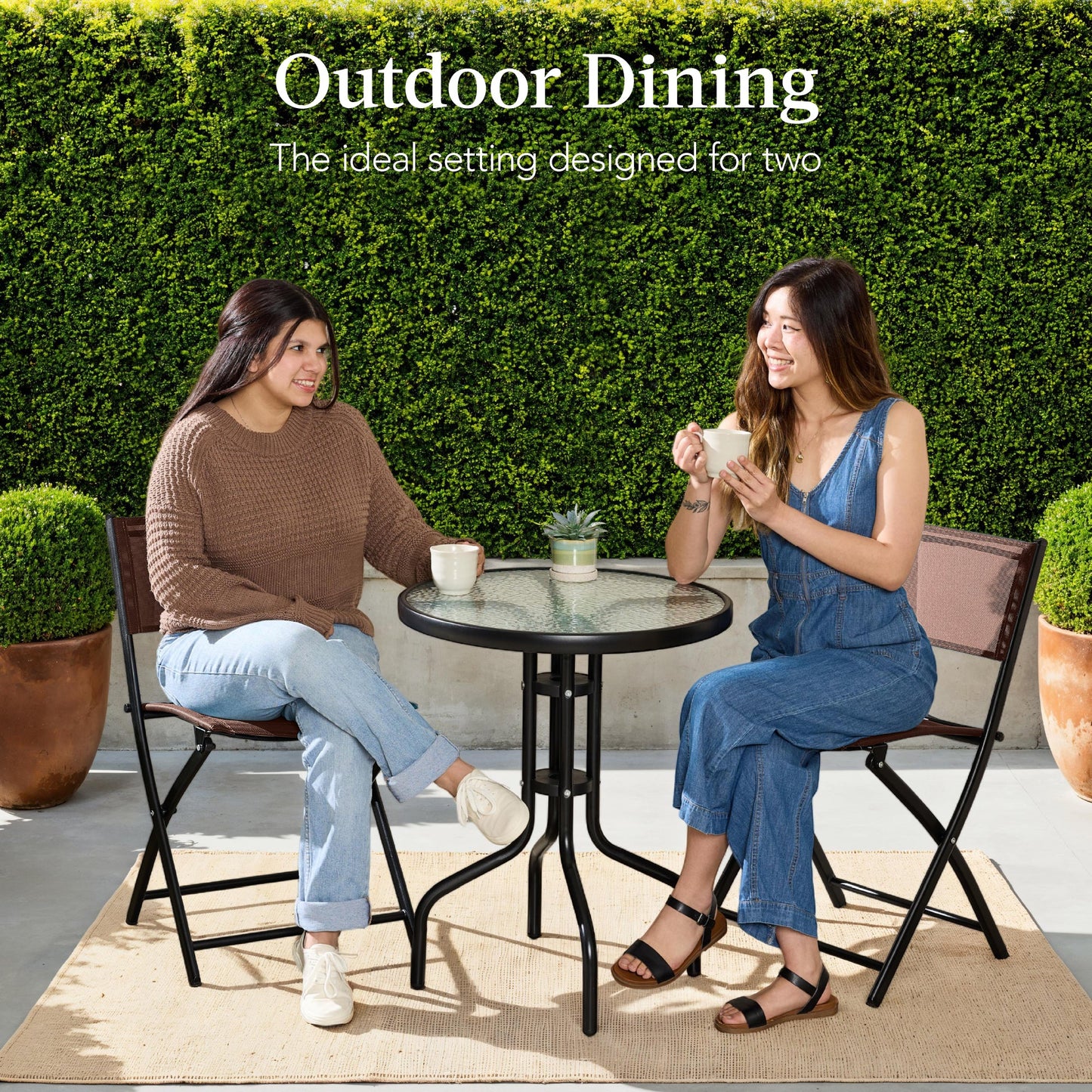 3-Piece Bistro Set w/ Glass Table, 2 Foldable Chairs