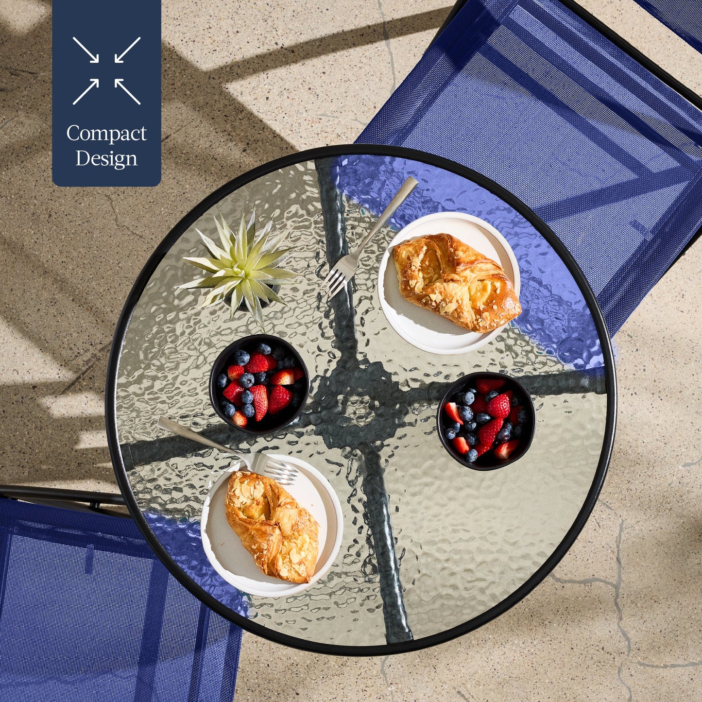 3-Piece Bistro Set w/ Glass Table, 2 Foldable Chairs