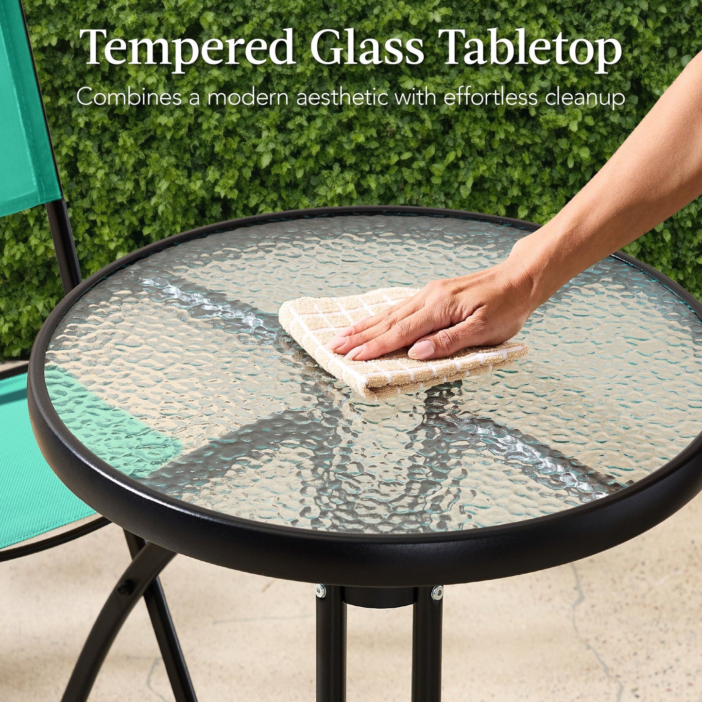 3-Piece Bistro Set w/ Glass Table, 2 Foldable Chairs