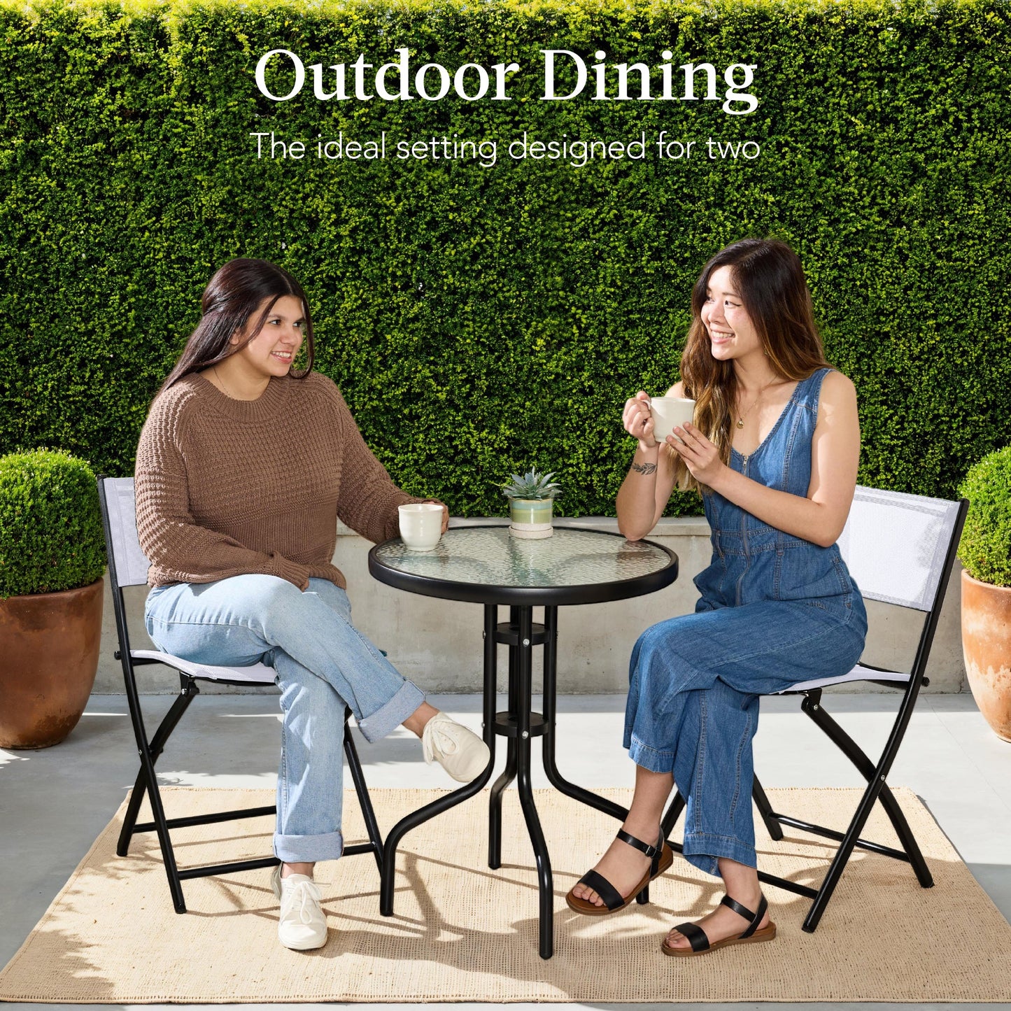 3-Piece Bistro Set w/ Glass Table, 2 Foldable Chairs