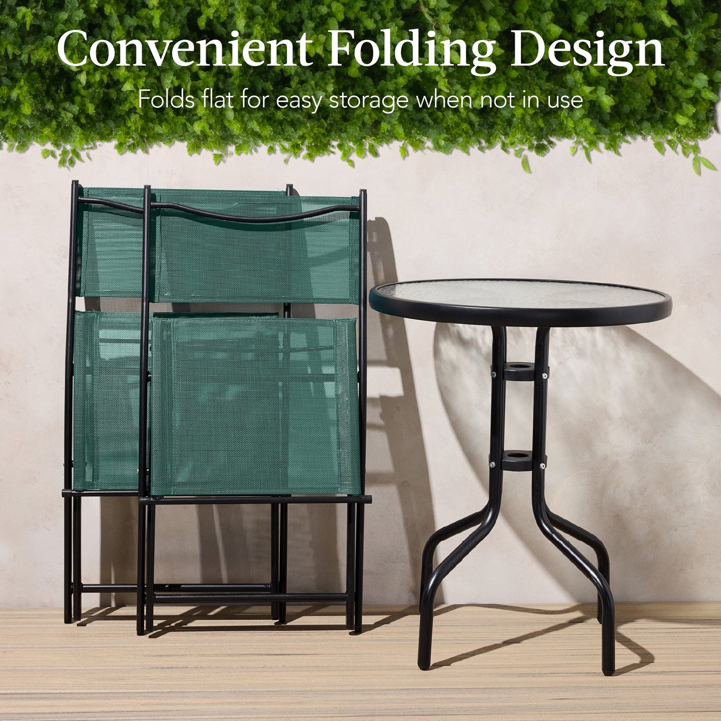3-Piece Bistro Set w/ Glass Table, 2 Foldable Chairs