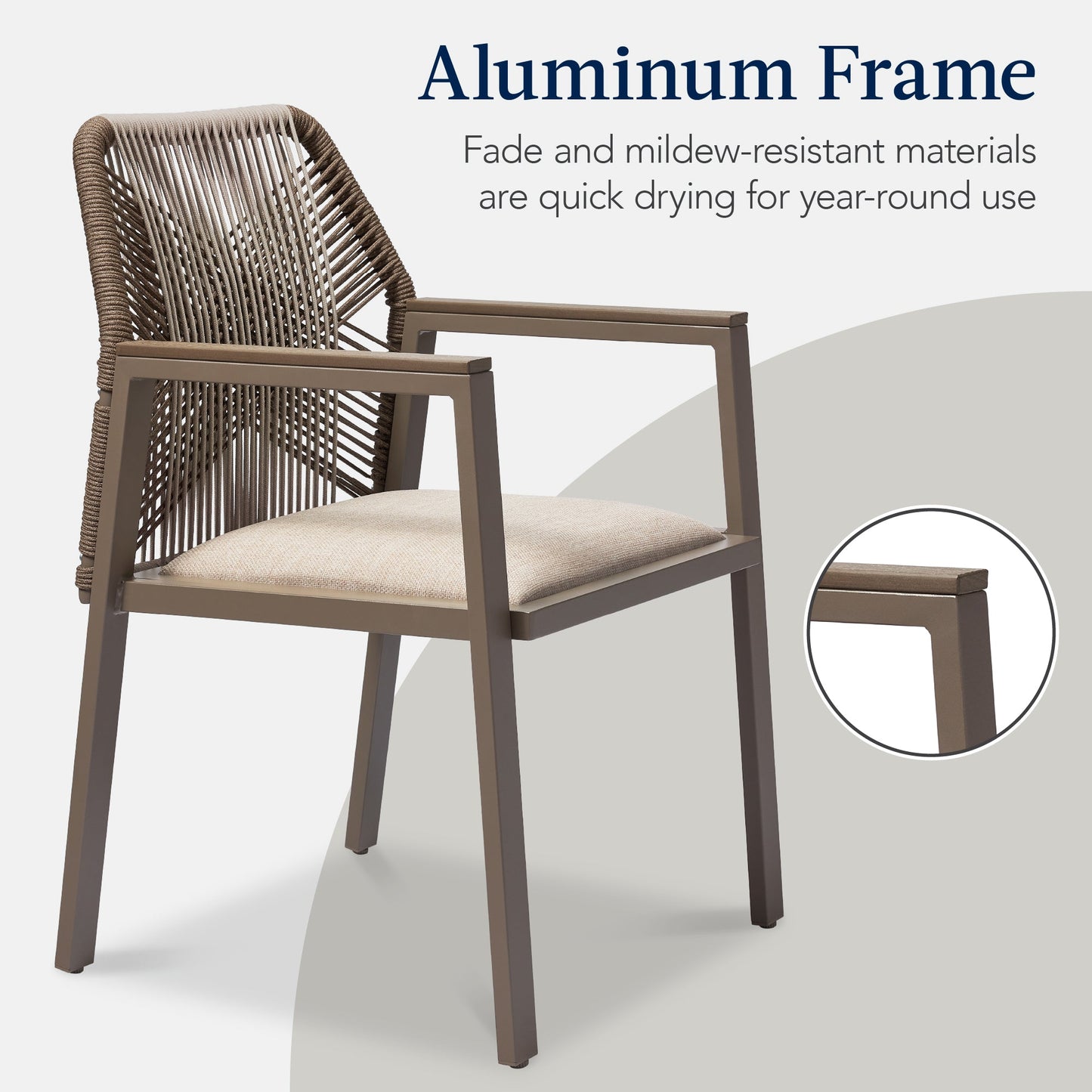 Set of 2 Indoor/Outdoor Aluminum Dining Chairs with Arms All-Weather Rope