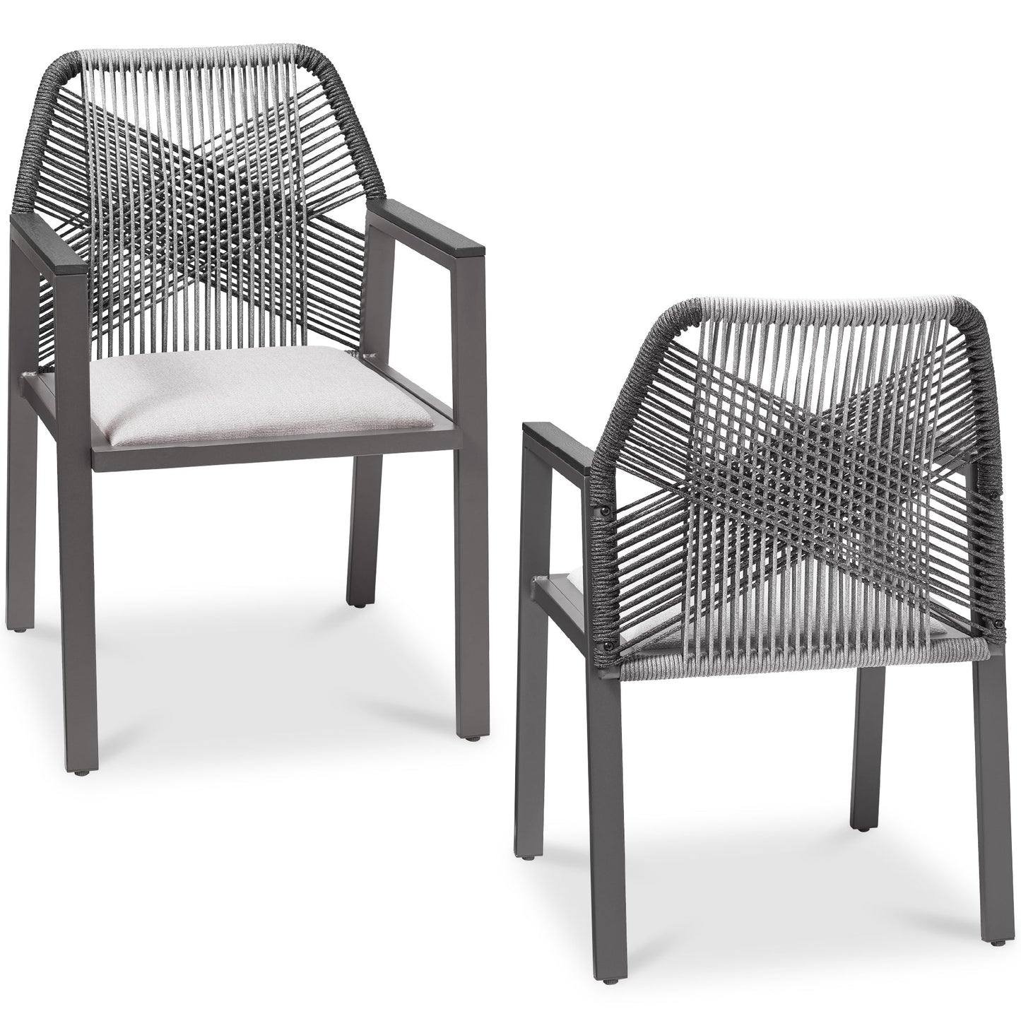 Set of 2 Indoor/Outdoor Aluminum Dining Chairs with Arms All-Weather Rope