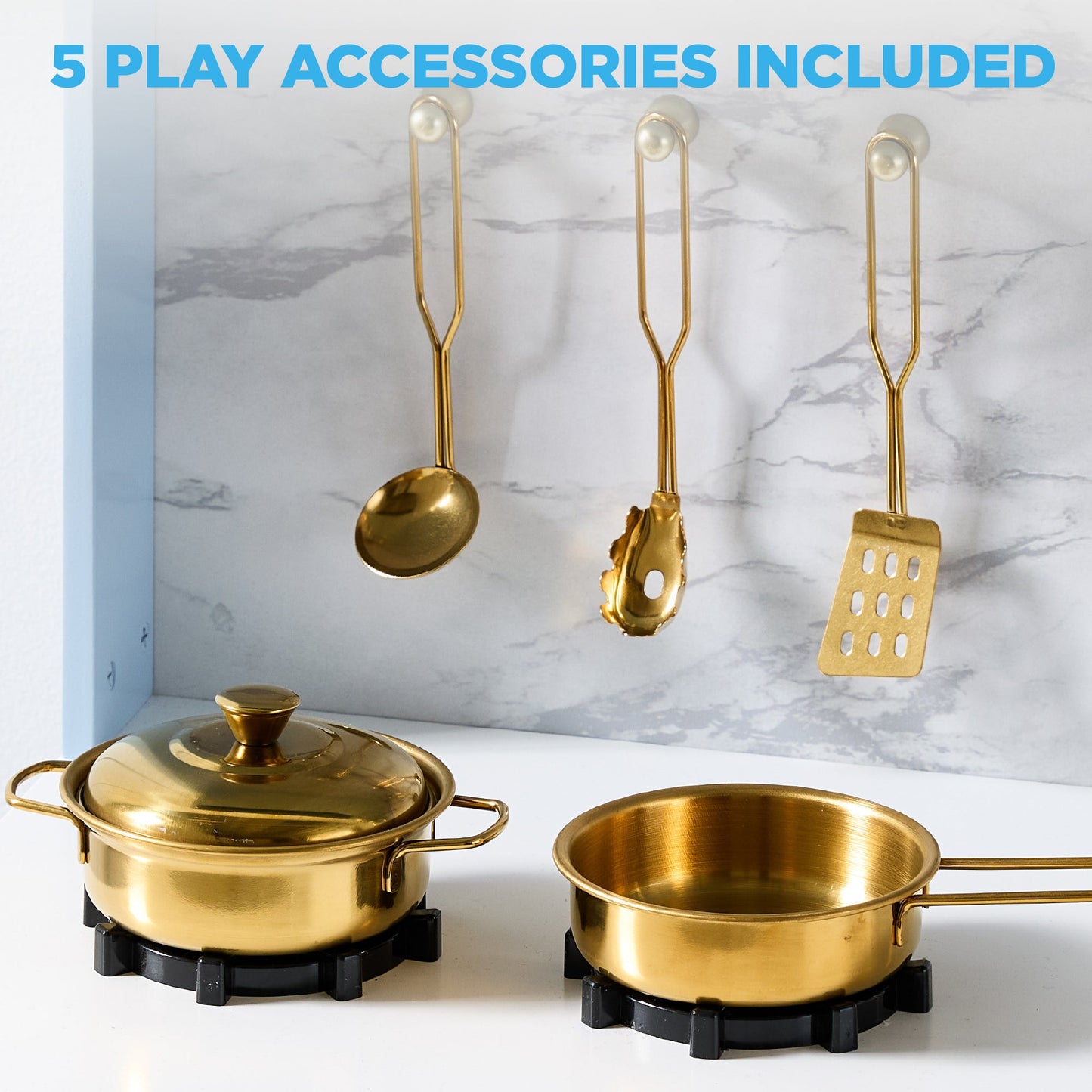 Pretend Play Cottage Kitchen Wooden Toy Set for Kids w/ 5 Accessories