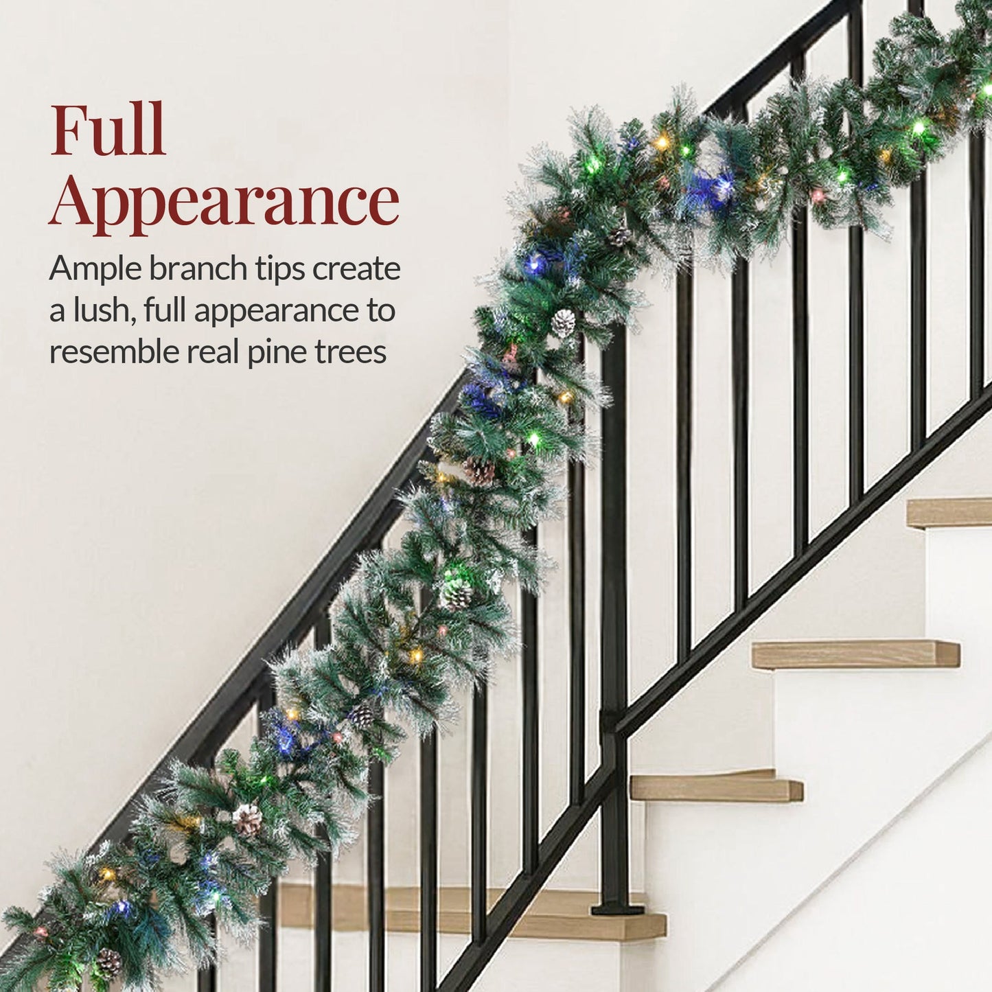 9ft Pre-Lit Christmas Garland w/ 50 Lights, Pine Cones, Berries
