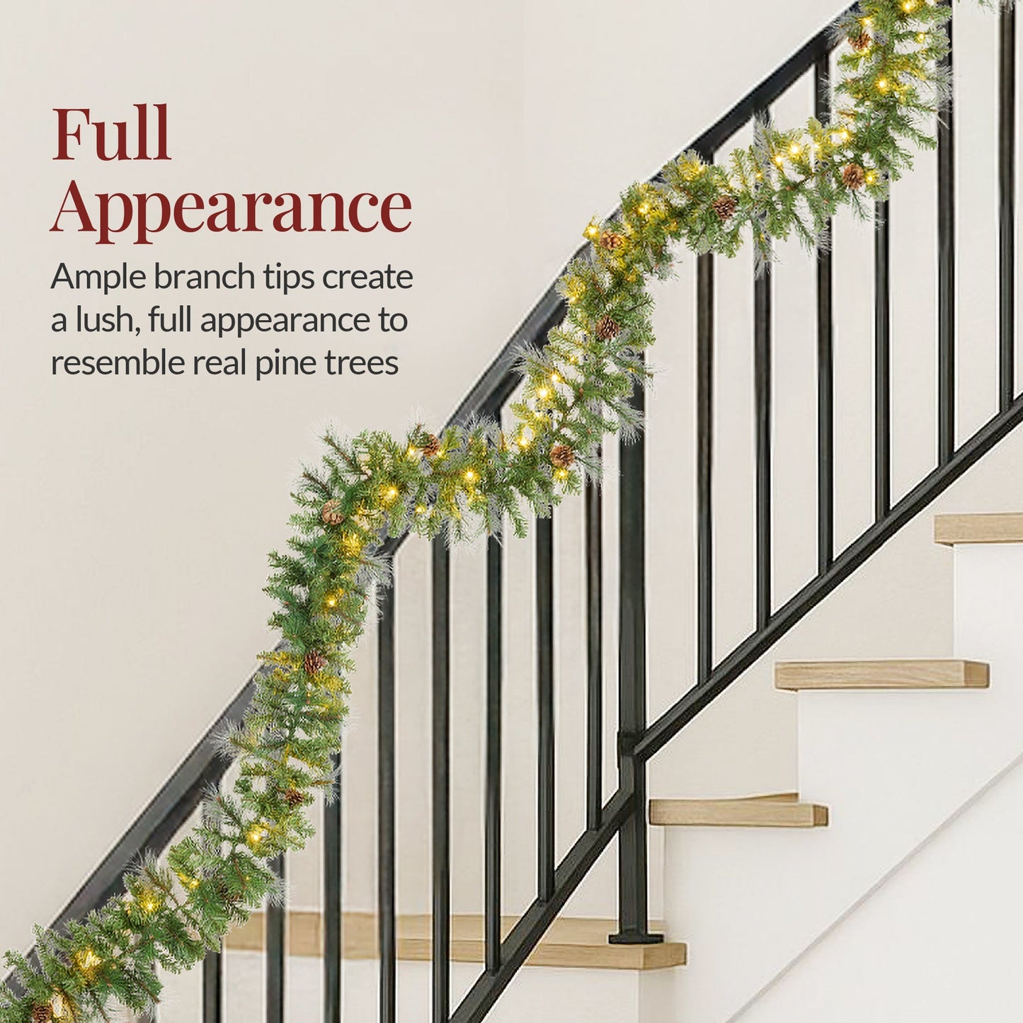 9ft Pre-Lit Christmas Garland w/ 50 Lights, Pine Cones, Berries