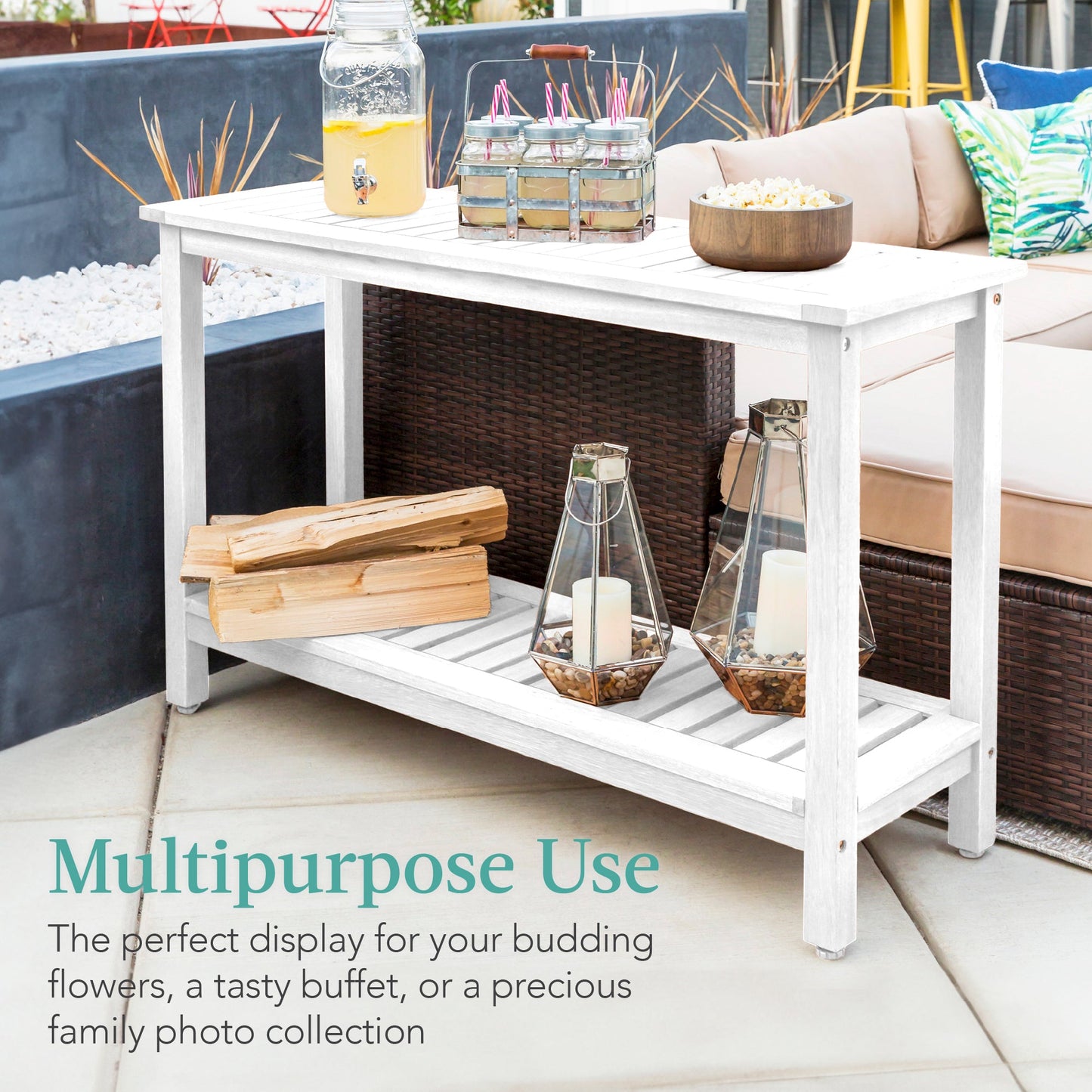 2-Shelf Wooden Console Table Storage Organizer w/ Natural Finish - 48in