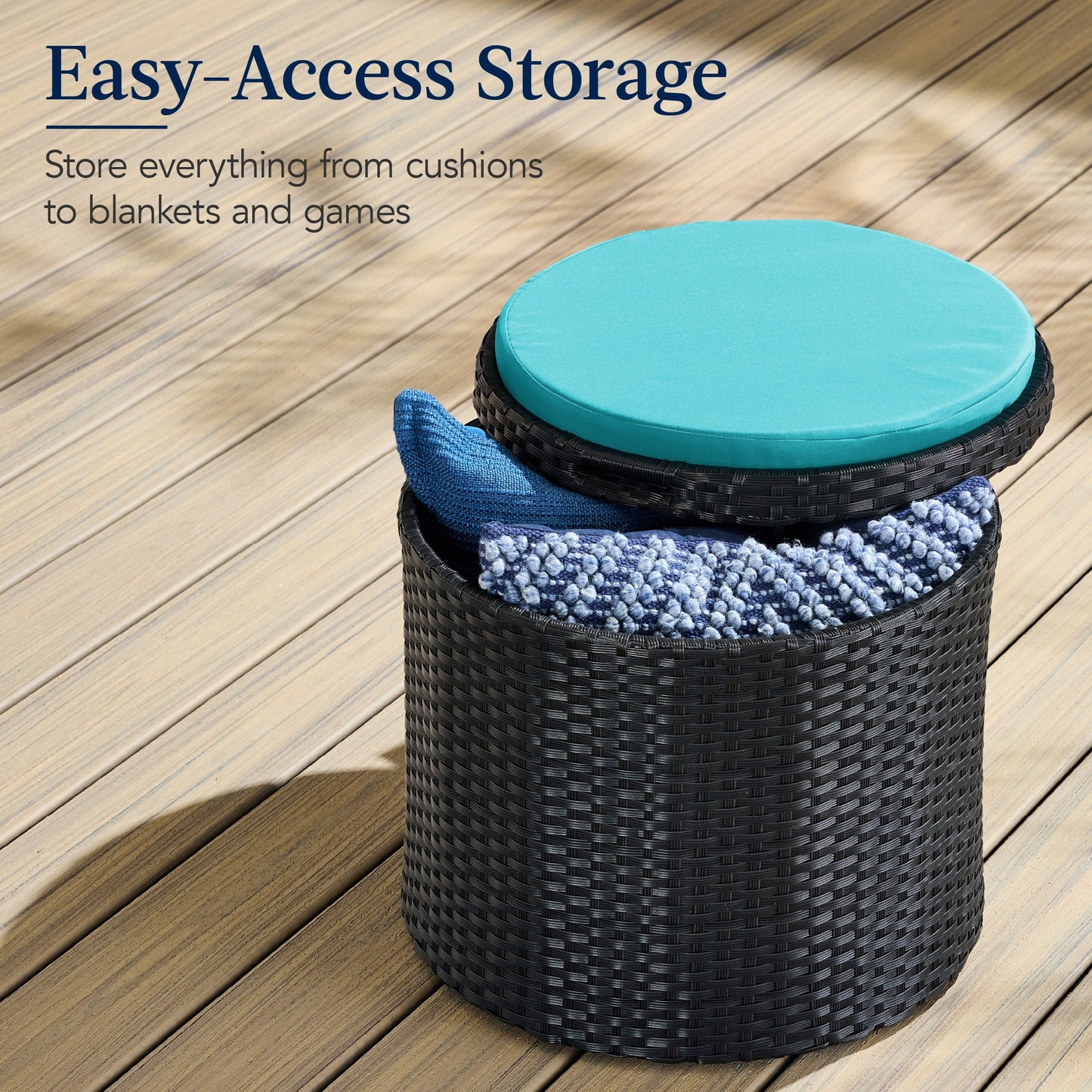 Round Wicker Ottoman, Multipurpose Furniture w/ Removable Cushion