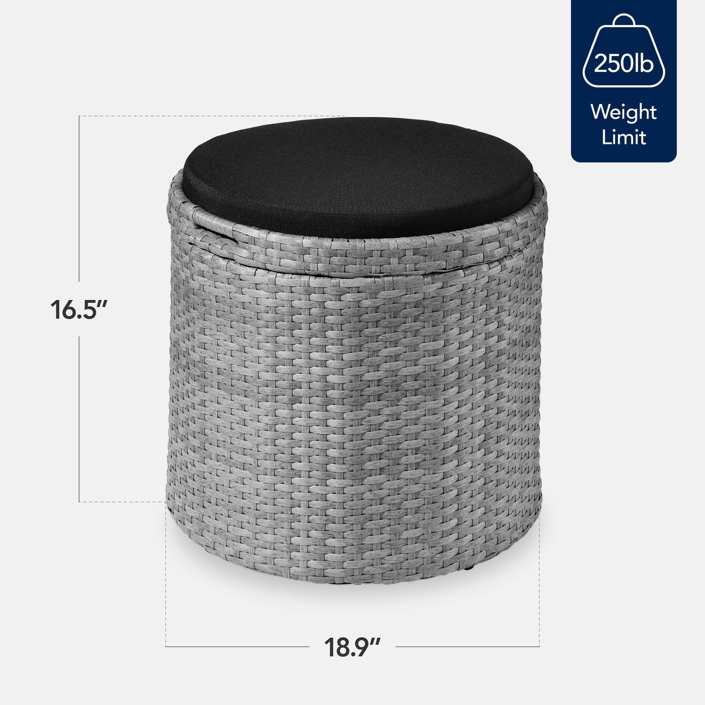Round Wicker Ottoman, Multipurpose Furniture w/ Removable Cushion