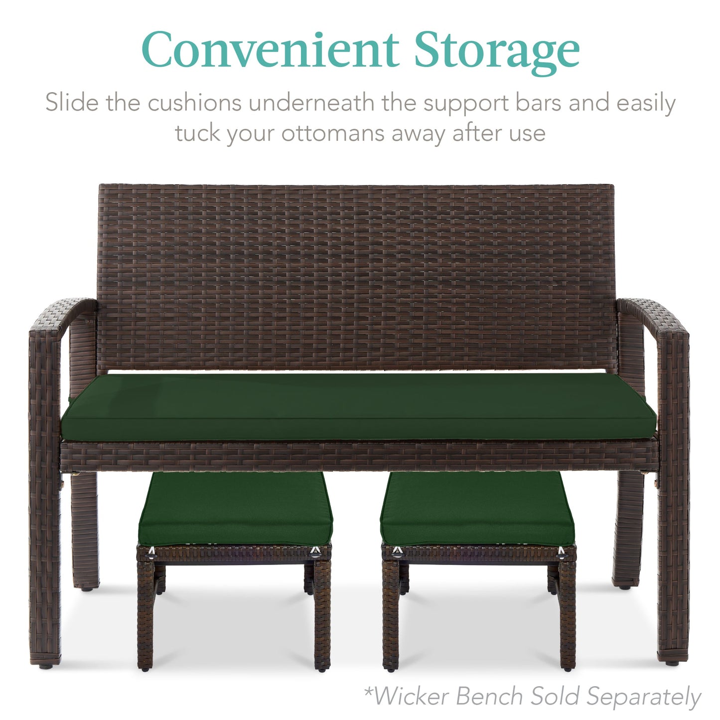 Set of 2 Multipurpose Wicker Ottomans w/ Removable Cushions, Steel Frame