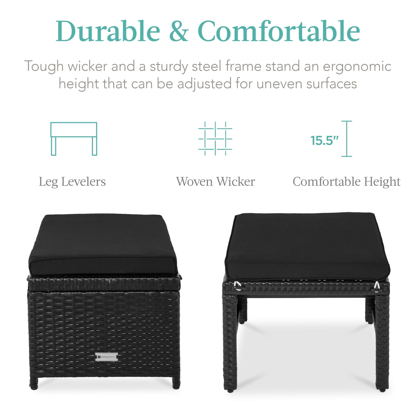 Set of 2 Multipurpose Wicker Ottomans w/ Removable Cushions, Steel Frame