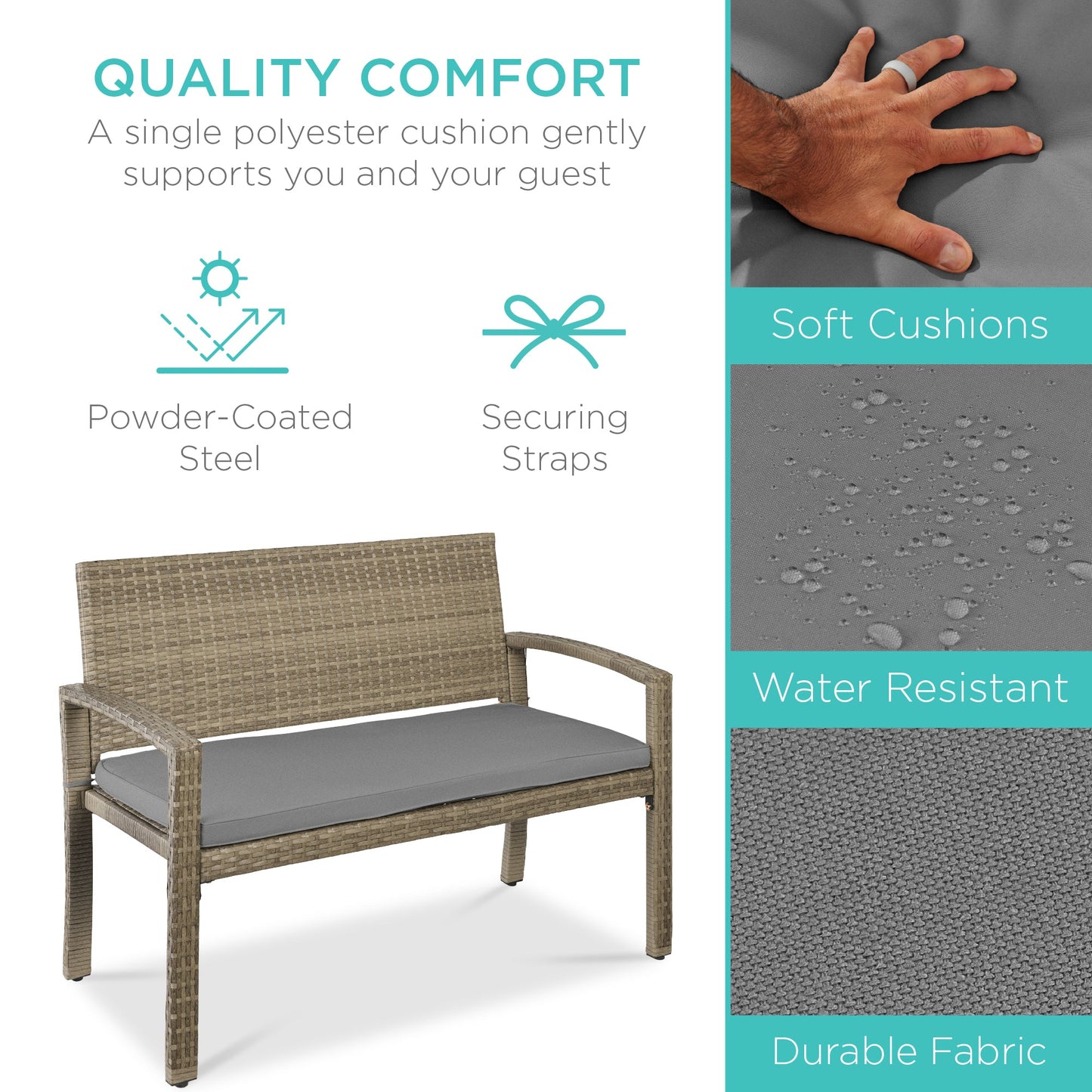 2-Person Wicker Porch Bench for Outdoor, Garden w/ 700lb Capacity - 47in
