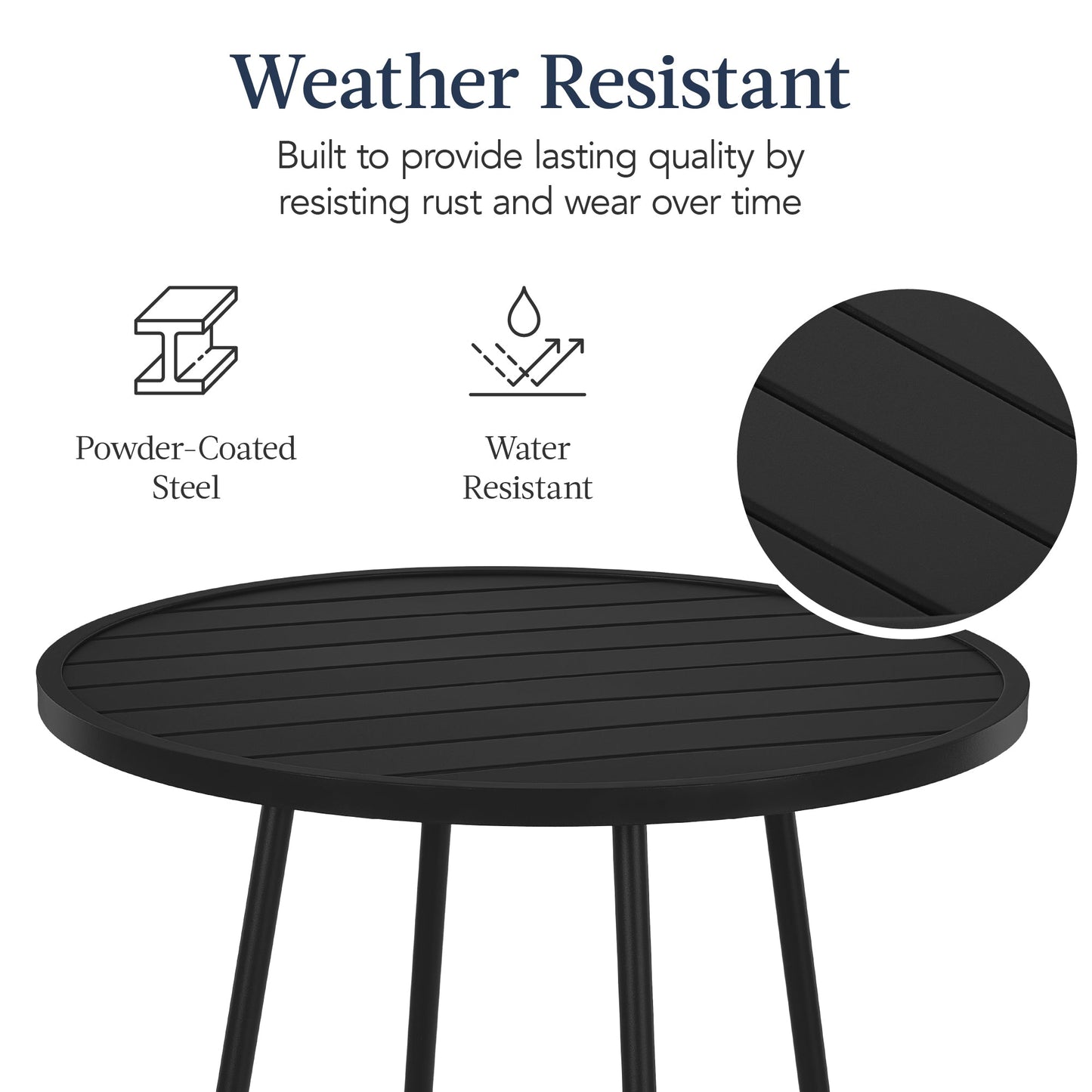 3-Piece Patio Bar Height Bistro Set w/ Backless Stools, Slatted Design