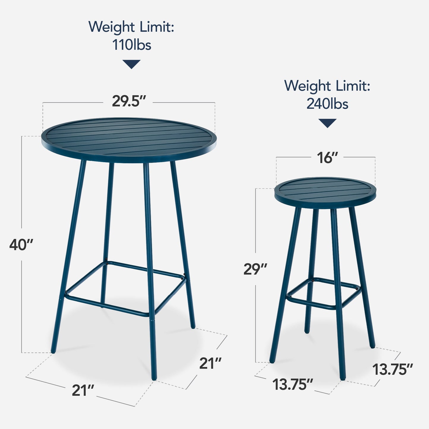3-Piece Patio Bar Height Bistro Set w/ Backless Stools, Slatted Design