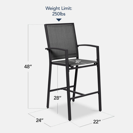 Set of 2 Outdoor Barstools, Patio Chairs w/ Footrests, All-Weather Mesh