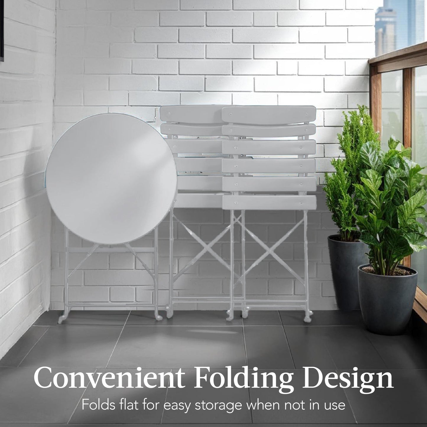 3-Piece Small Folding Patio Bistro Set w/ 2 Chairs