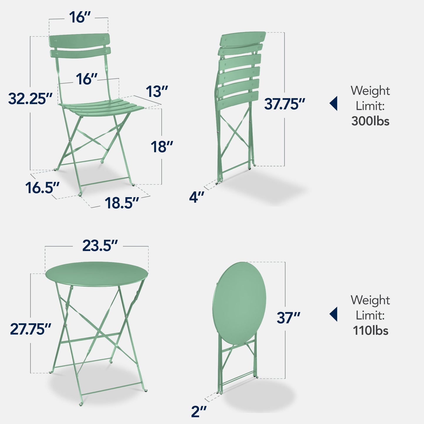 3-Piece Small Folding Patio Bistro Set w/ 2 Chairs