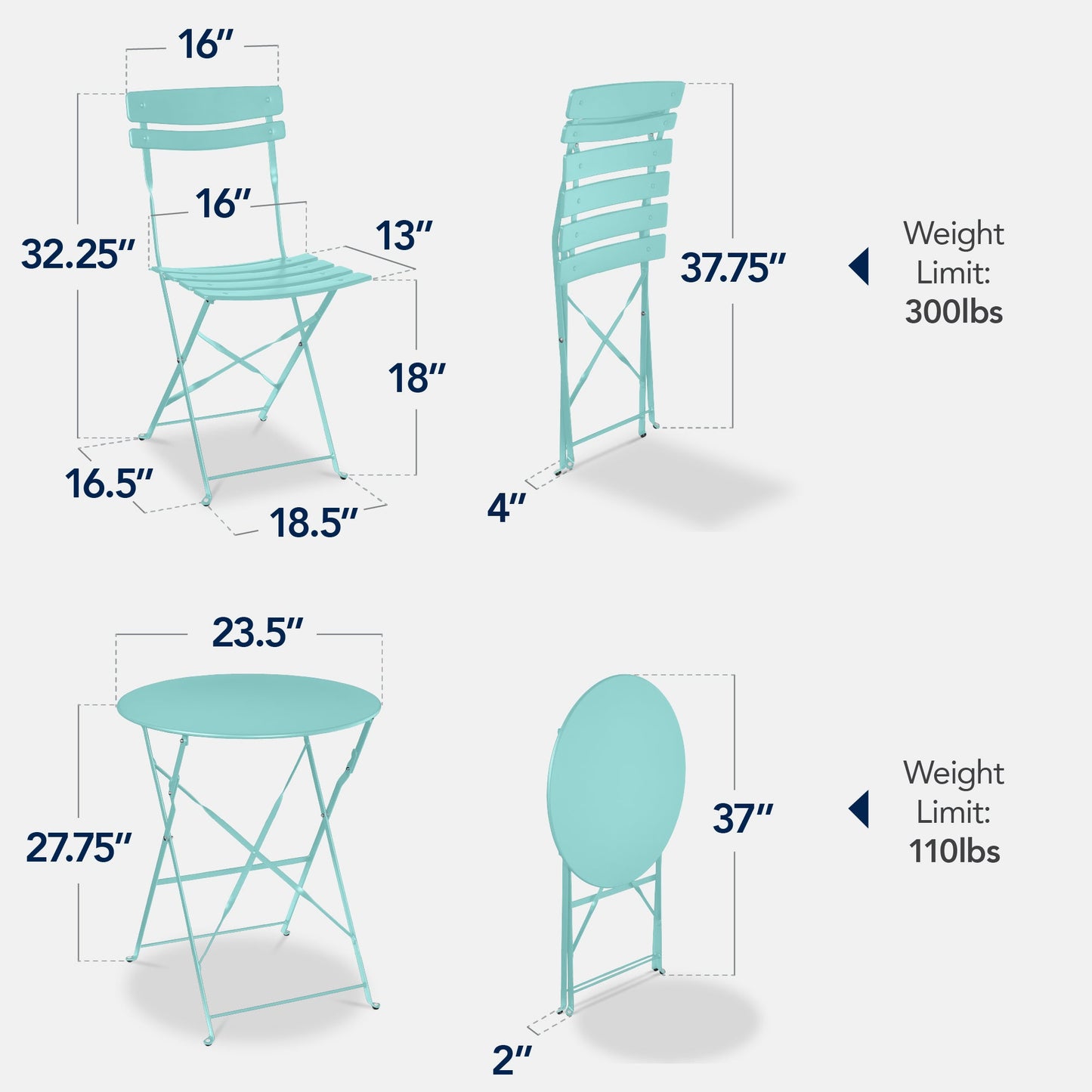 3-Piece Small Folding Patio Bistro Set w/ 2 Chairs