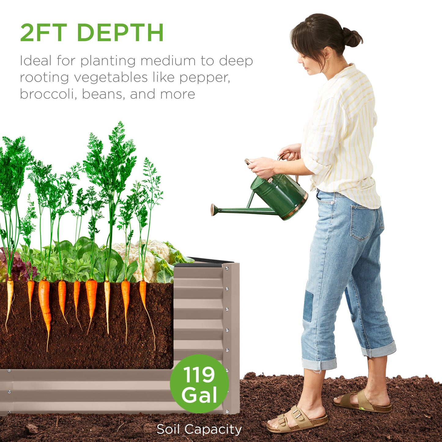 Outdoor Raised Metal Garden Bed for Vegetables, Flowers, Herbs - 4x2x2ft