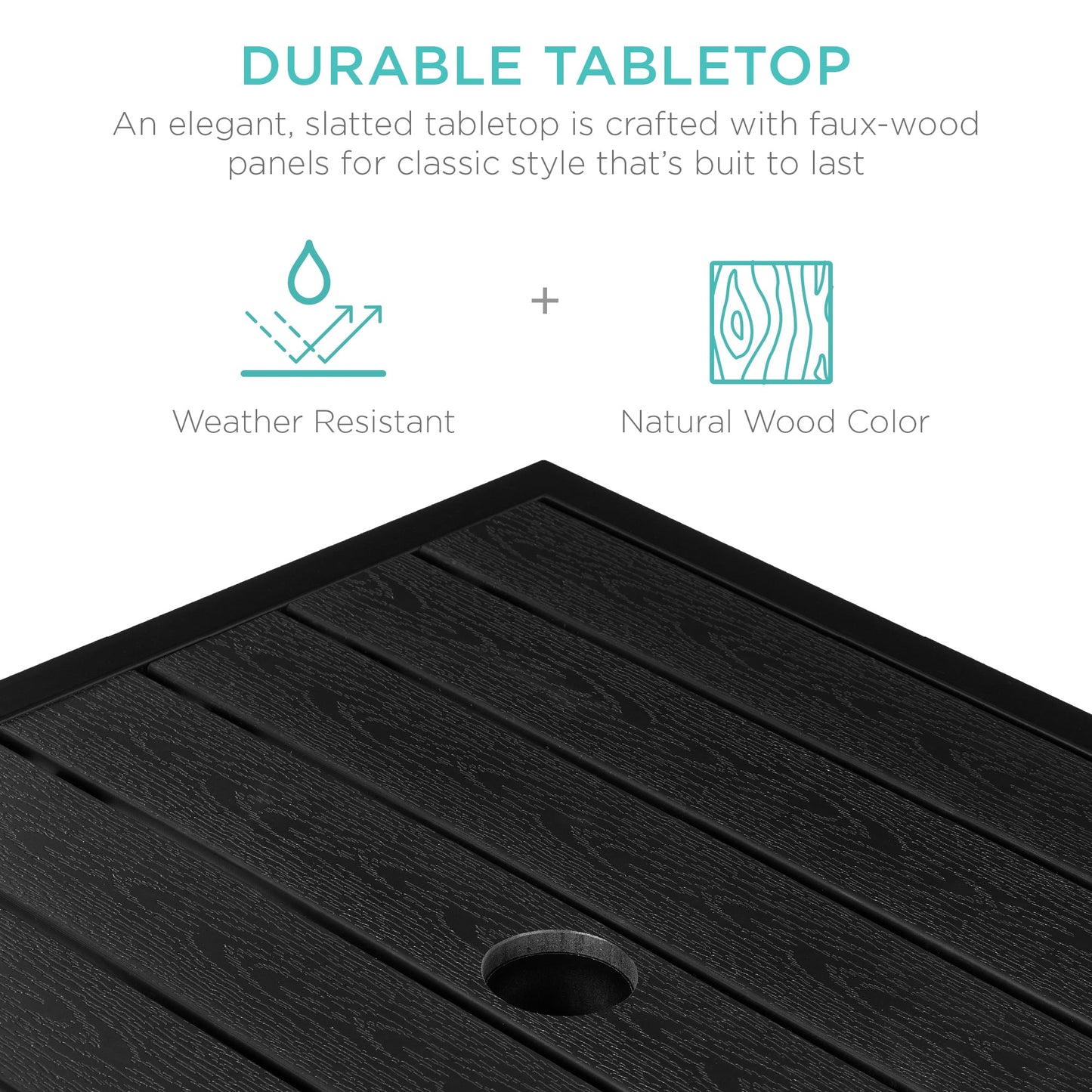 Outdoor Wicker Patio Side Table Accent Furniture w/ Umbrella Hole