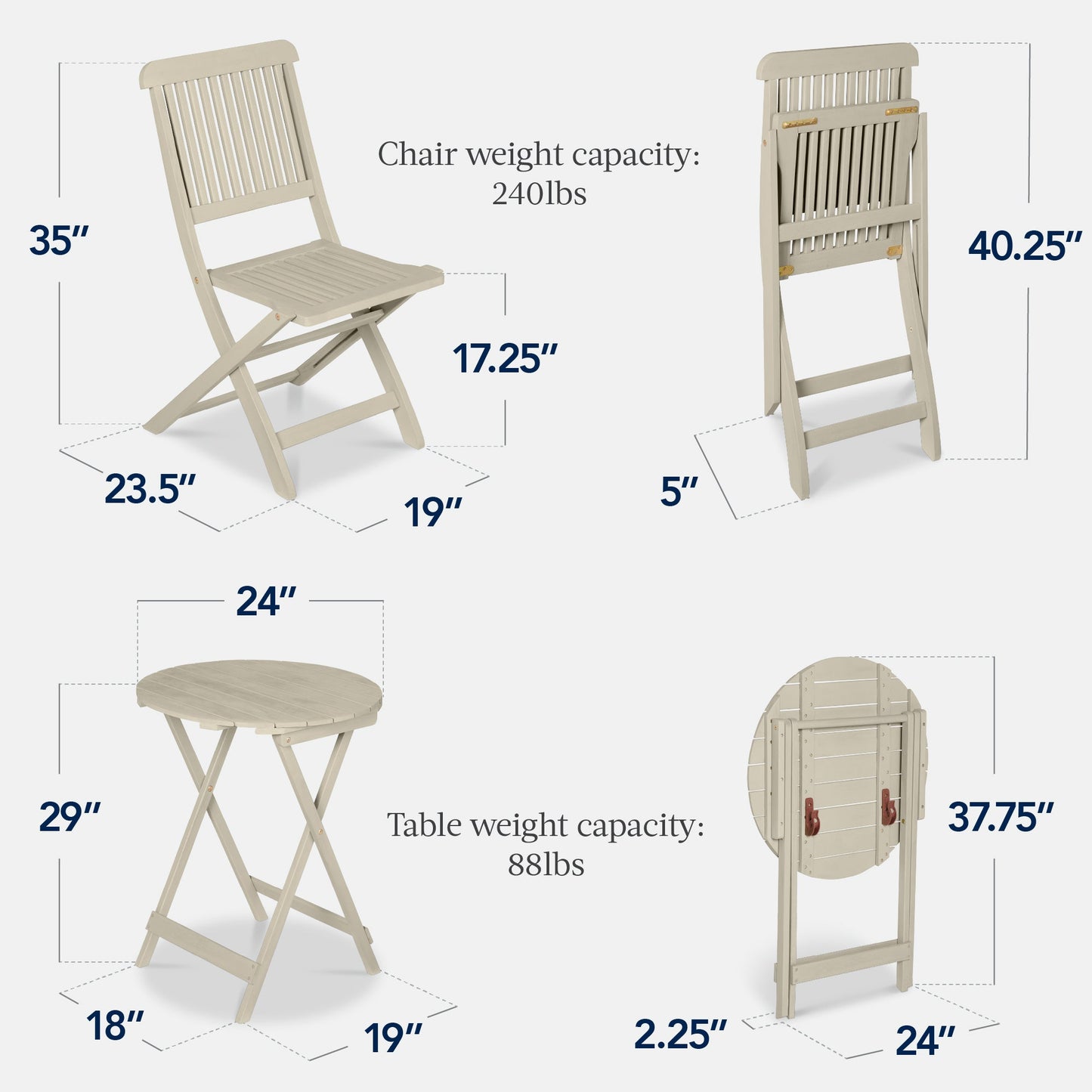 3-Piece Acacia Wood Bistro Set w/ Folding Table, 2 Chairs