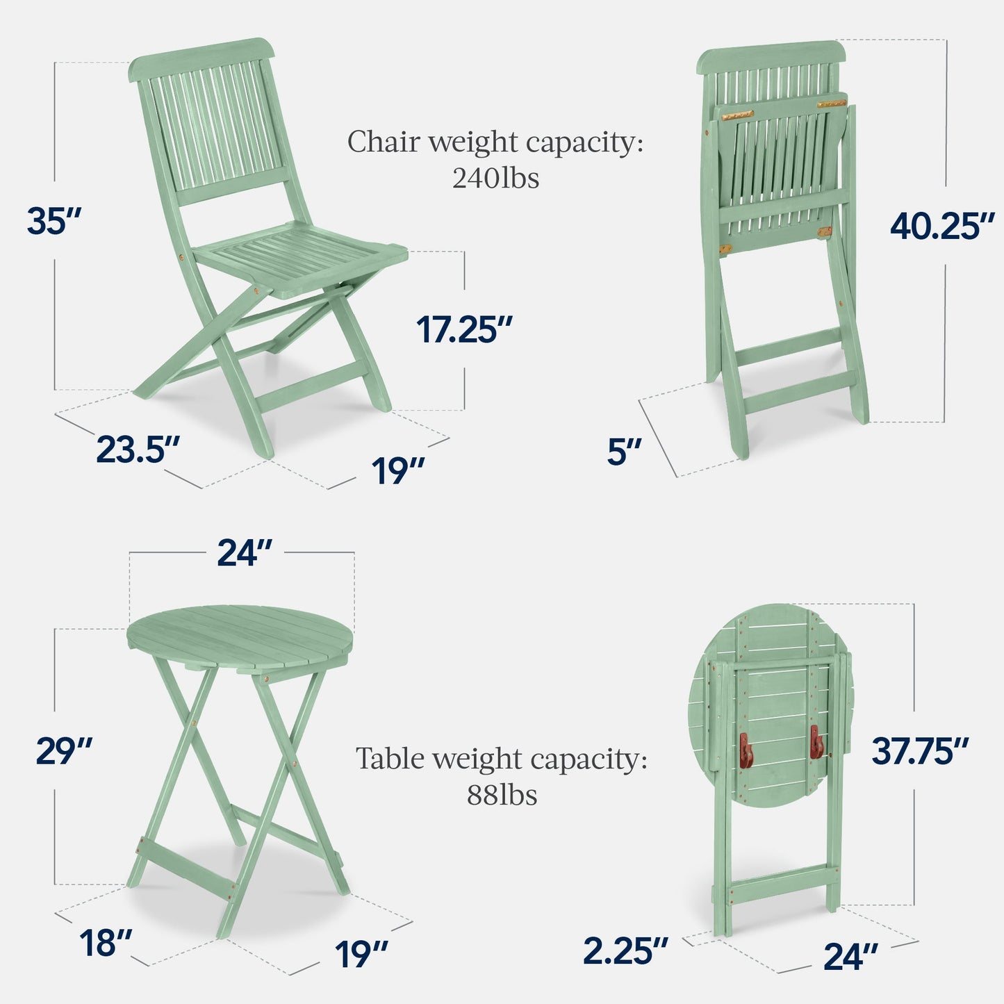 3-Piece Acacia Wood Bistro Set w/ Folding Table, 2 Chairs