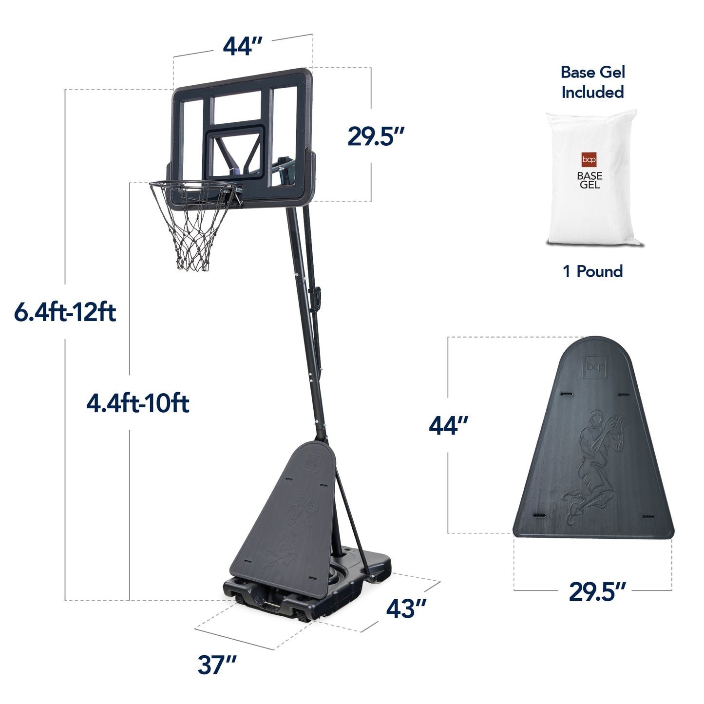 Adjustable 4.4-10ft Basketball Hoop, w/ Shatterproof Backboard, Ball Return
