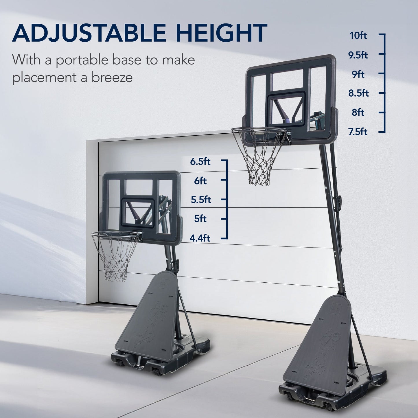 Adjustable 4.4-10ft Basketball Hoop, w/ Shatterproof Backboard, Ball Return