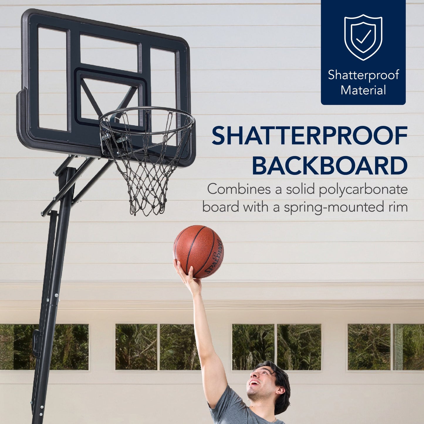 Adjustable 4.4-10ft Basketball Hoop, w/ Shatterproof Backboard, Ball Return